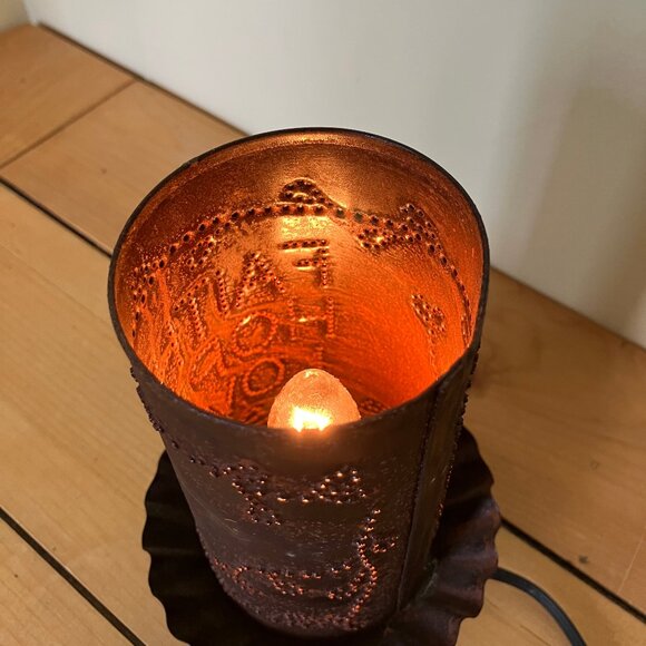 Punched Tin Nightlight Lamp Faith Hope Love Vintage Hand Crafted 5.75" tall - Picture 2 of 14